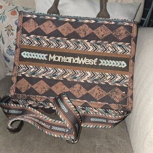 Montana West Conceal Carry Brown and Blue Tote Bag